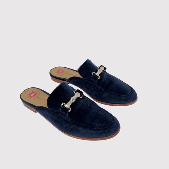 Elaine Turner Shoes - Elaine Turner Womens Mules Blue Velvet Slide Slip On Flats Sandals Classic US 8